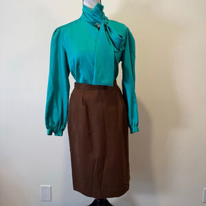 Talbots | Vintage 1980s Brown Wool Pencil Skirt | Size 10 | Dark Academia